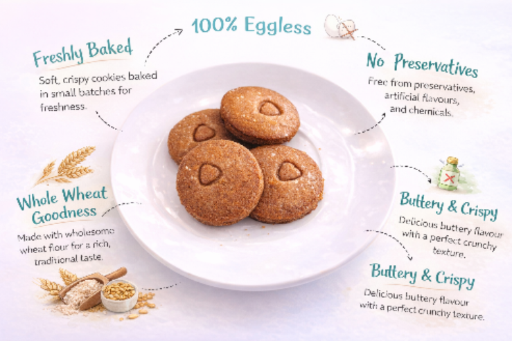 Wheat butter cookies eggless